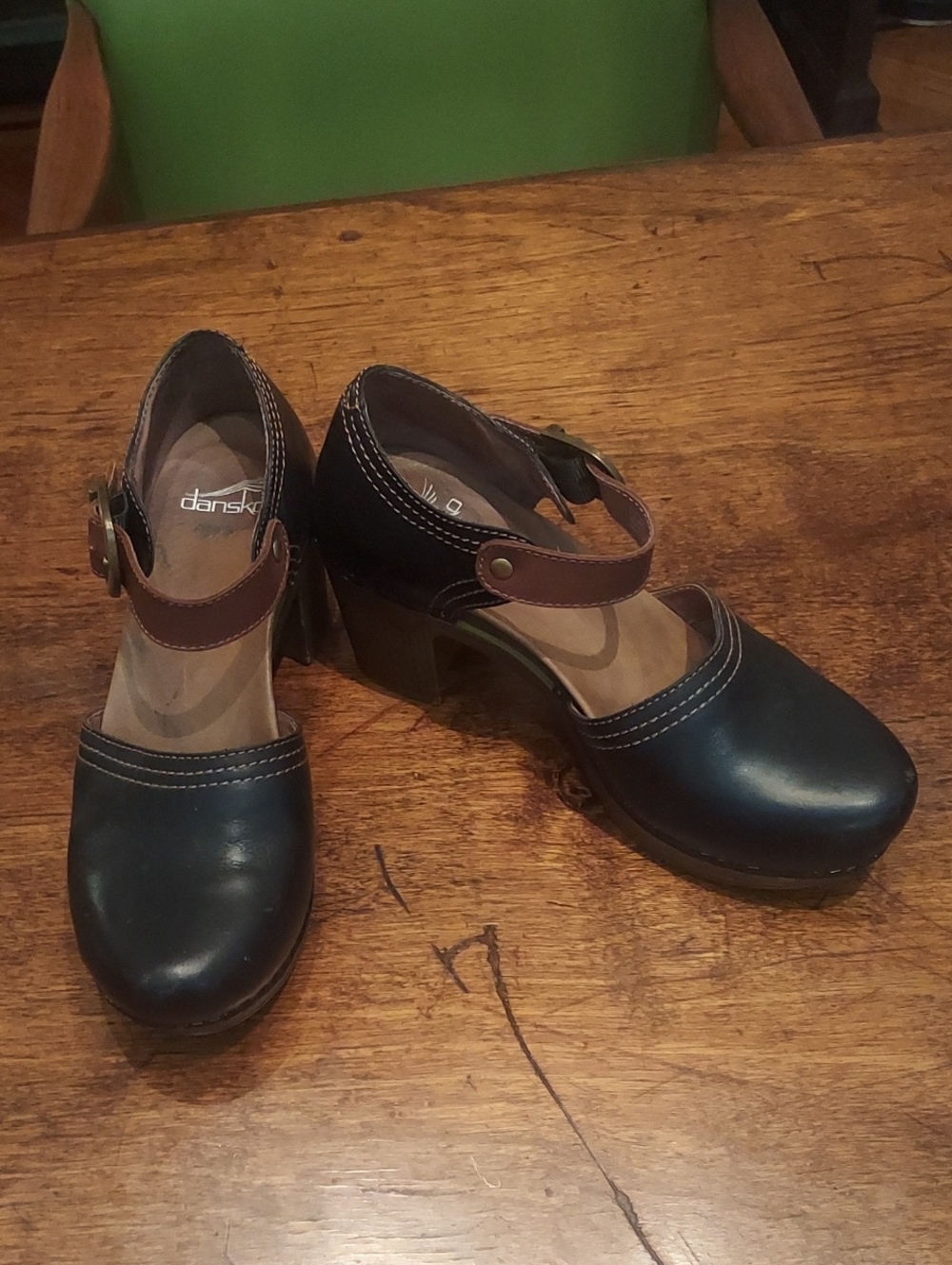 Dansko Two-Tone Black and Brown Mary Jane Heels